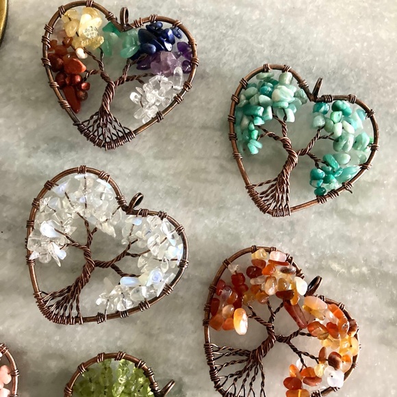 'Living Tree' Natural Gemstone Heart Pendant Necklace - Picture 13 of 14